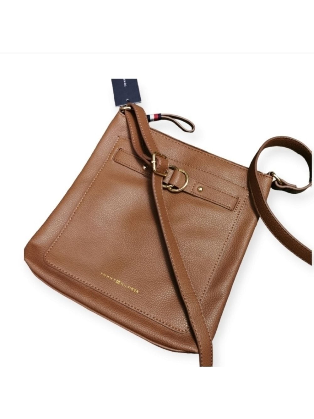 Tommy Hilfiger Leather Crossbody Bag Sling Brown Adjustable Gold Hardware